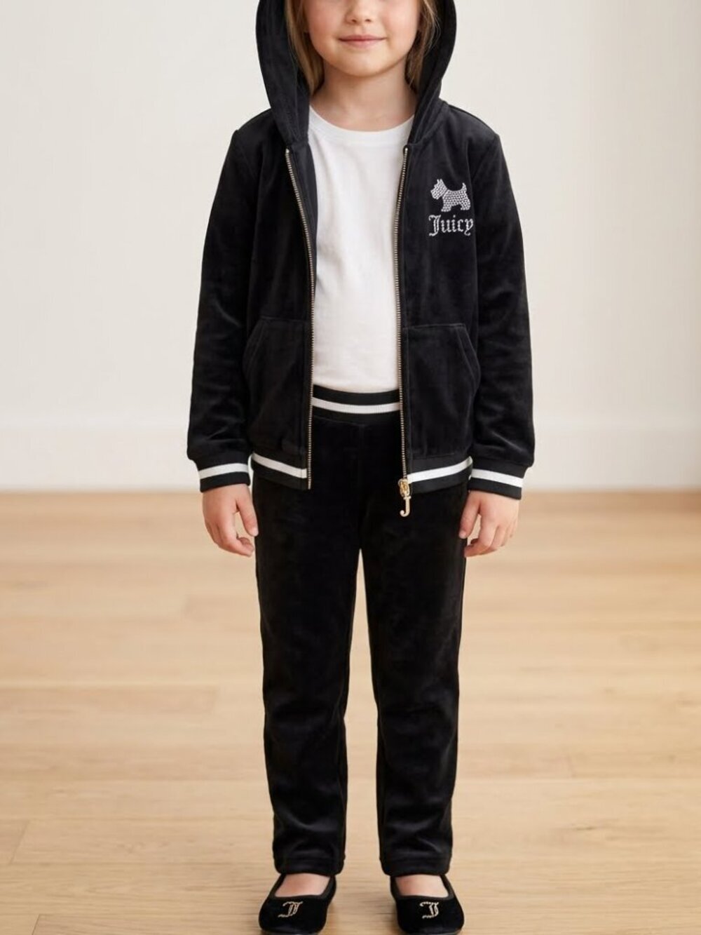 Juicy Couture Little Girl’s Size 6 Black Velour Full Zip Hoodie Jacket Casual